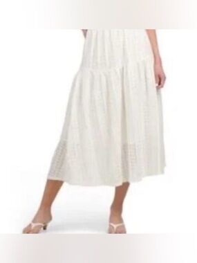 Frye & Co|White Tiered Midi Skirt,pull on style stretch waist•••Plus size XXL